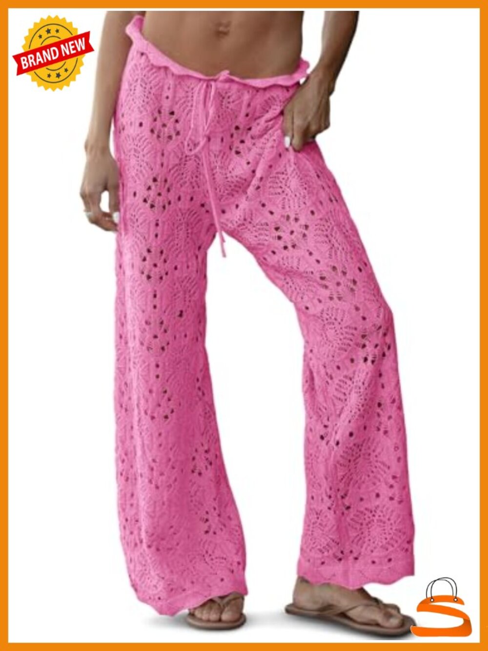 Crochet High Waisted Beach Cover Up Pants Mesh Knit Sheer Swim Coverup